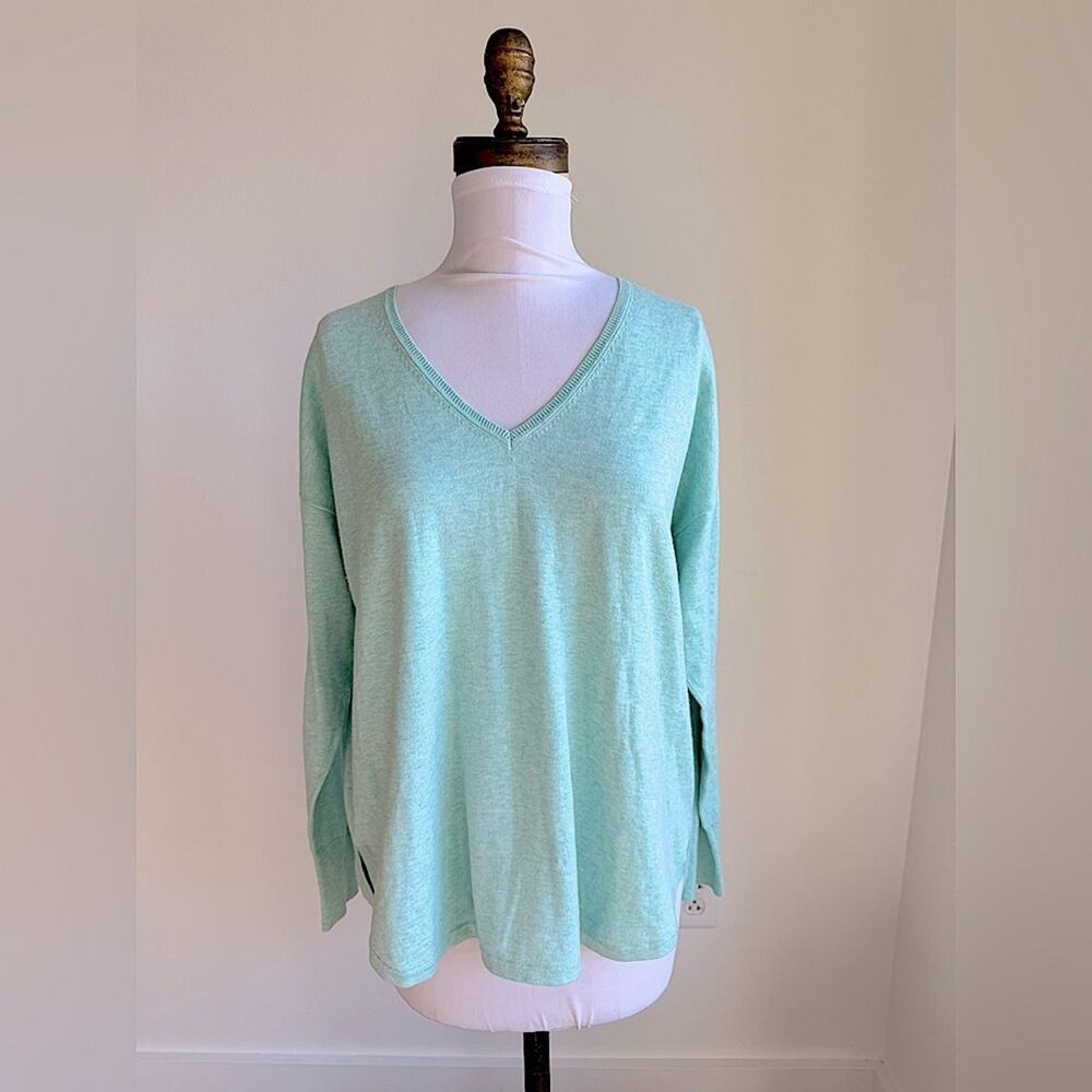 MARGARET O’LEARY SEAFOAM V-NECK SWEATER RELAXED PULLOVER SWEATER SMALL